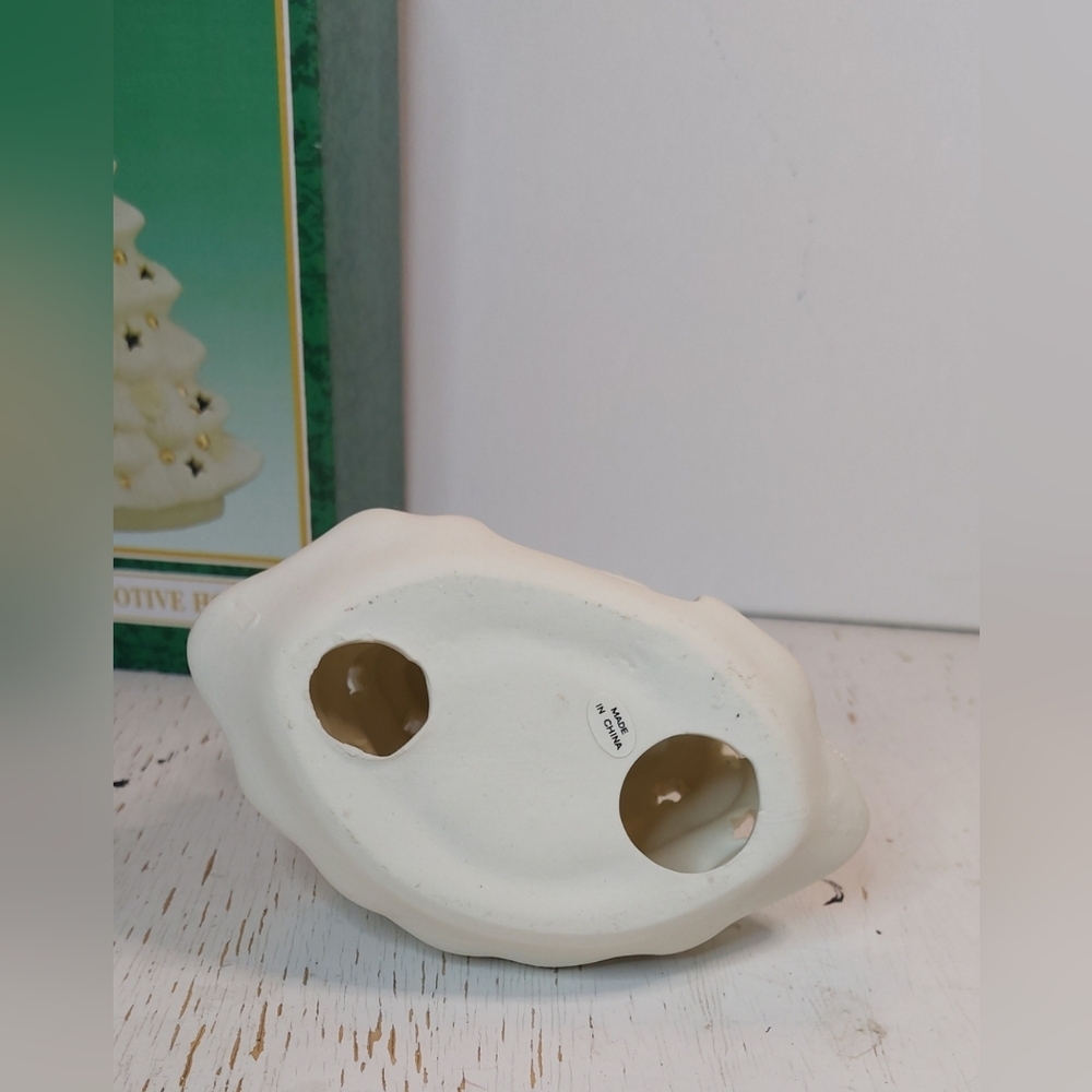 Vintage Matte Ceramic Christmas Tree Votive Holder White w Gold Star Decoration - Picture 8 of 11